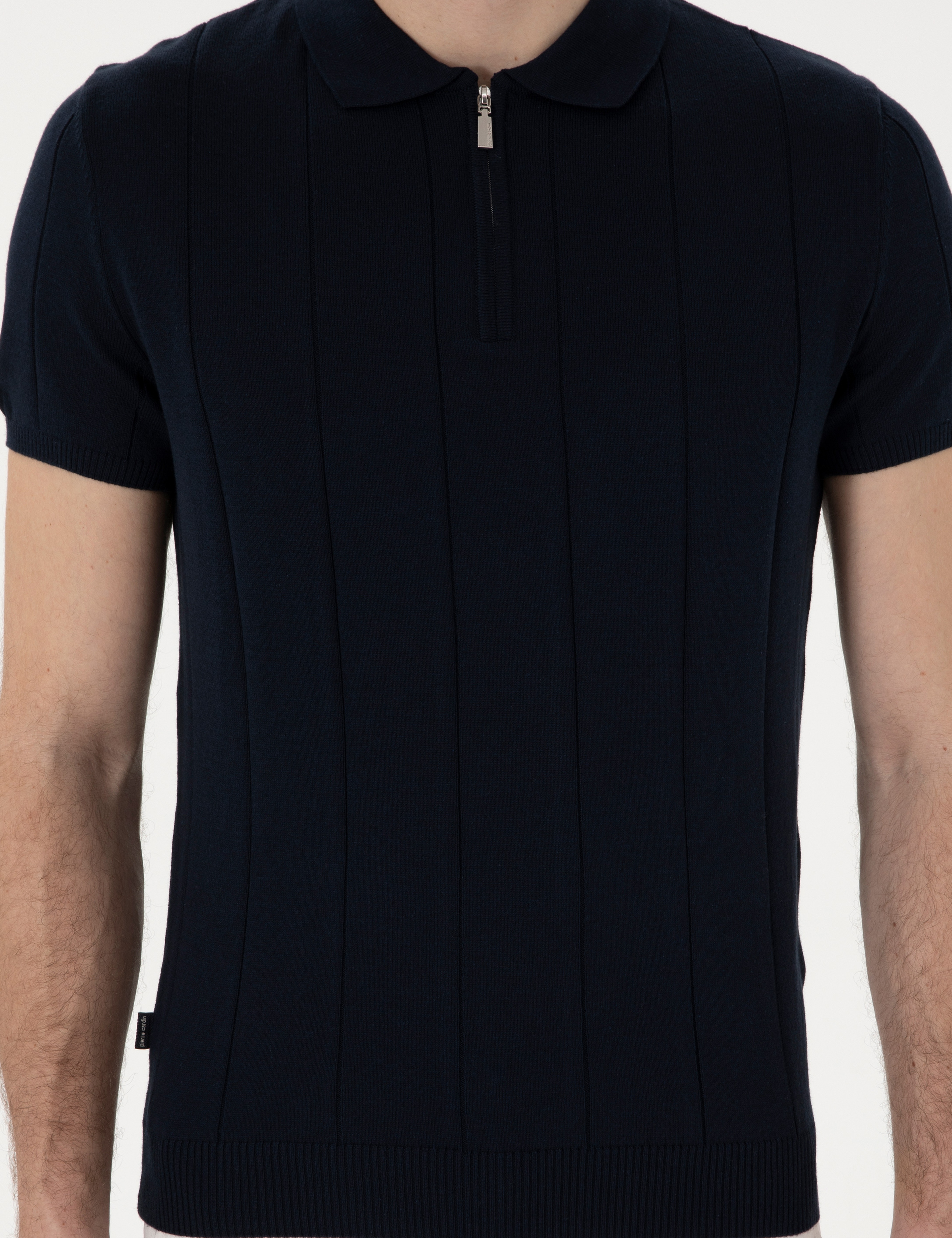 Lacivert Slim Fit Fermuarlı Polo Yaka Triko Tişört