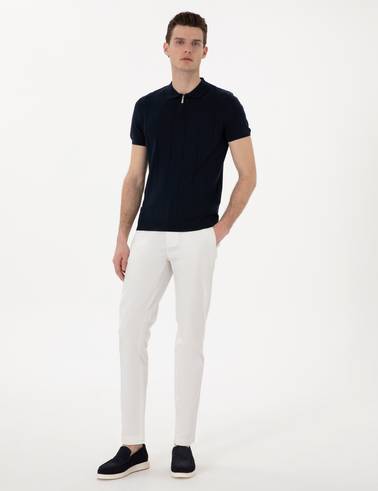 Lacivert Slim Fit Fermuarlı Polo Yaka Triko Tişört