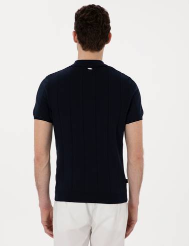 Lacivert Slim Fit Fermuarlı Polo Yaka Triko Tişört