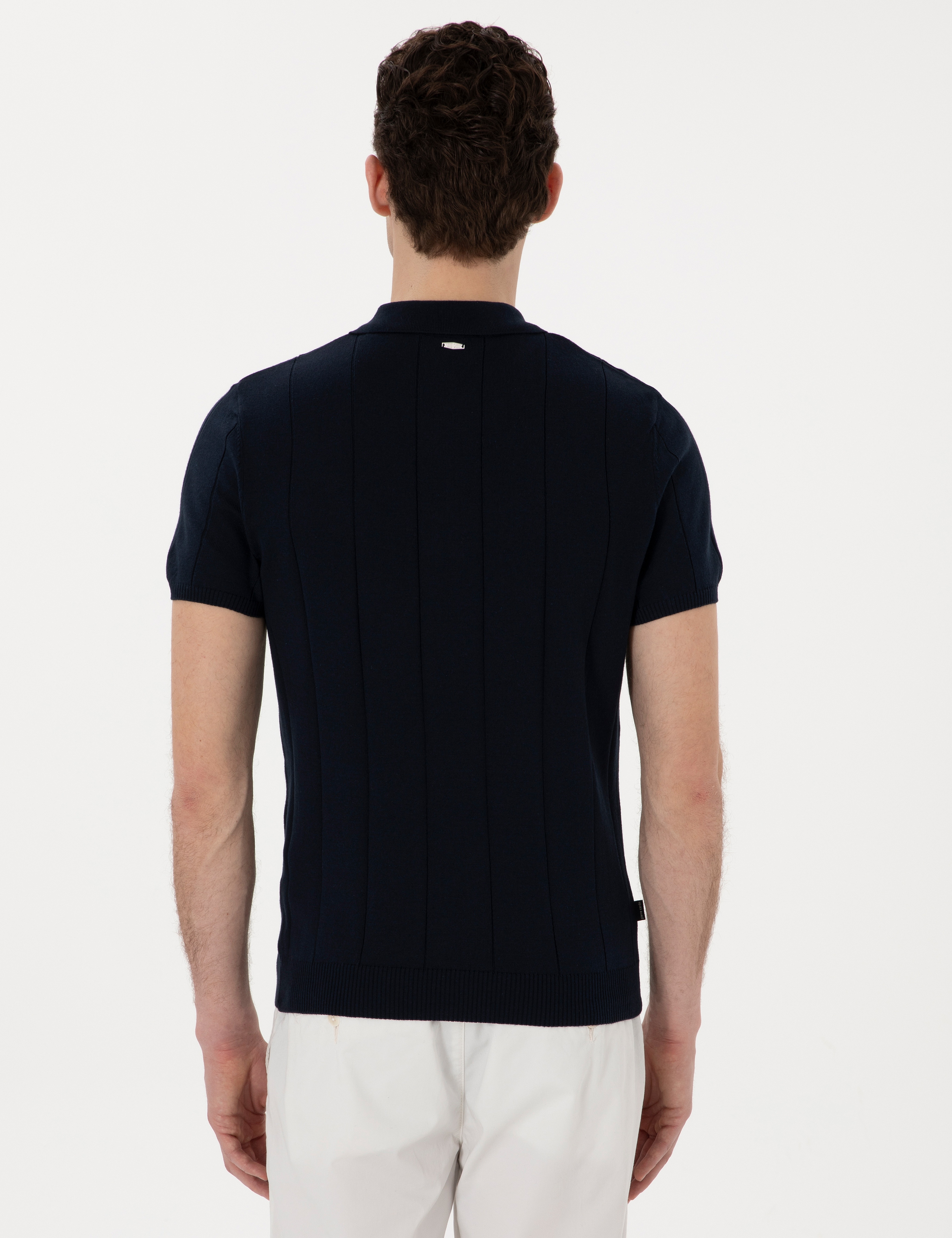Lacivert Slim Fit Fermuarlı Polo Yaka Triko Tişört - Image 5
