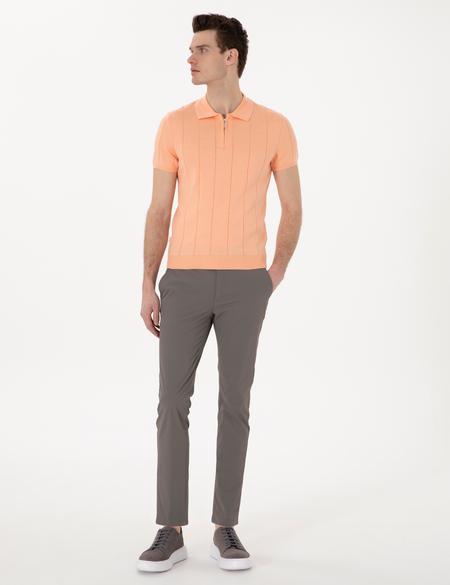 Yavruağzı Slim Fit Fermuarlı Polo Yaka Triko Tişört - 50305983039