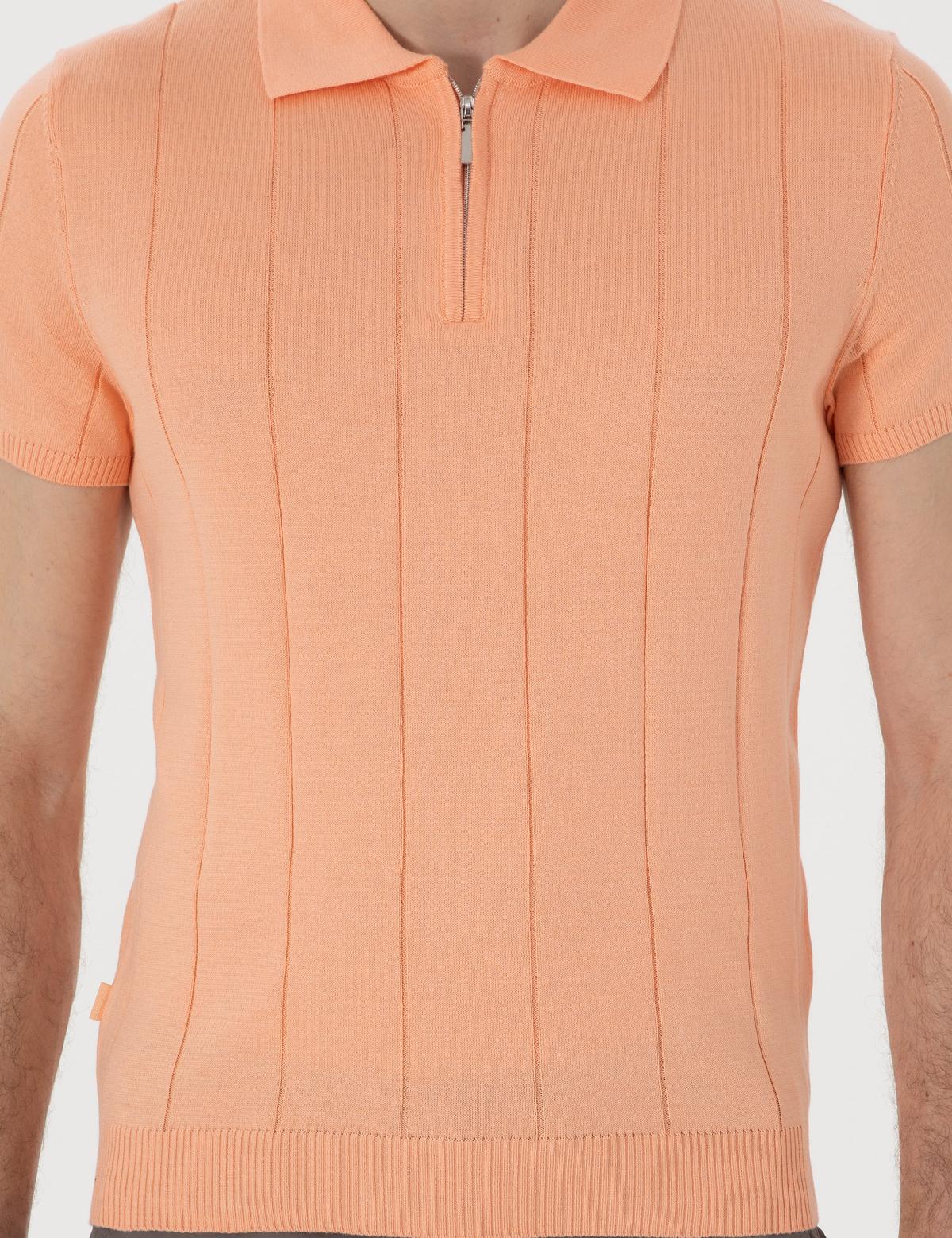 Yavruağzı Slim Fit Fermuarlı Polo Yaka Triko Tişört - 50305983039