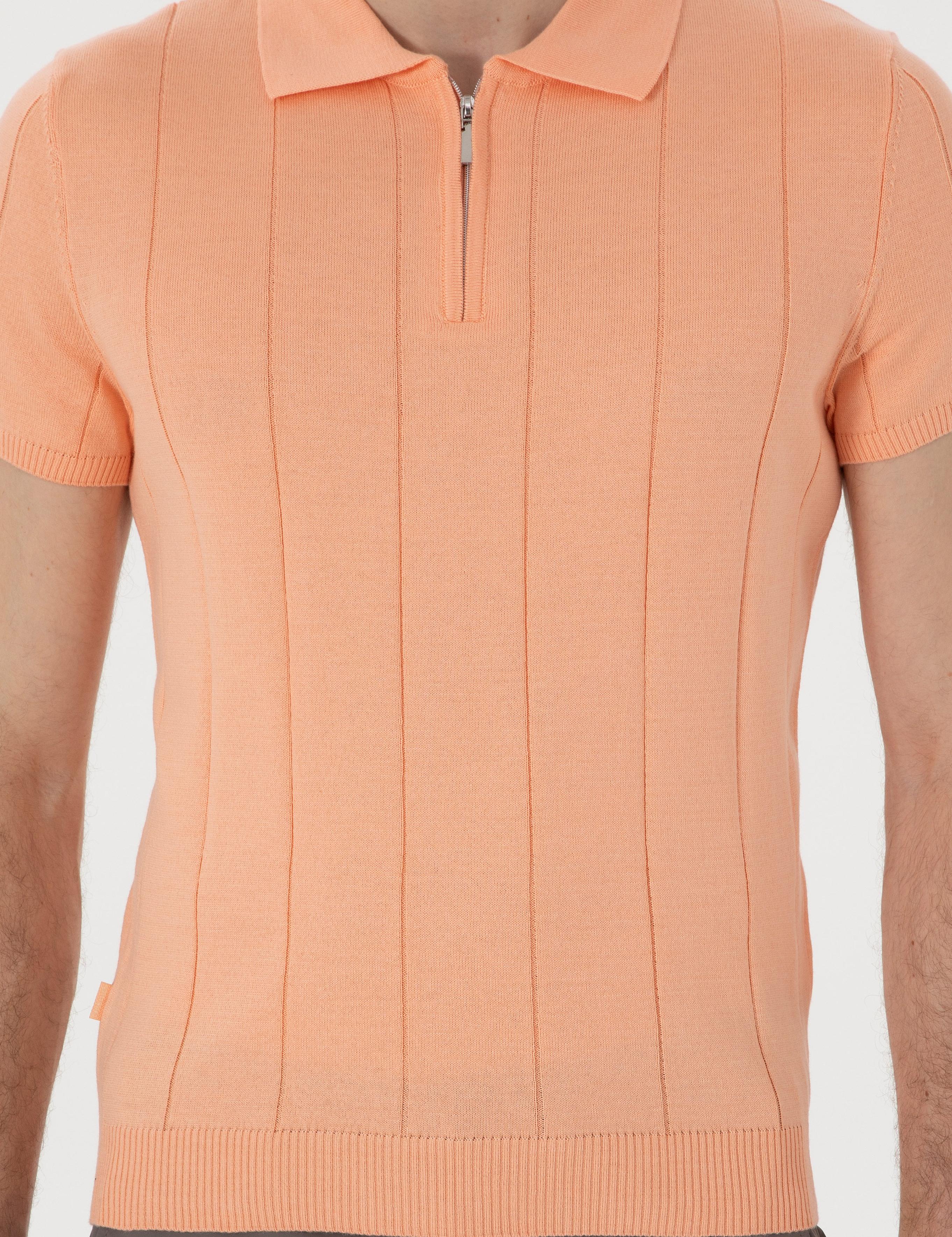 Yavruağzı Slim Fit Fermuarlı Polo Yaka Triko Tişört