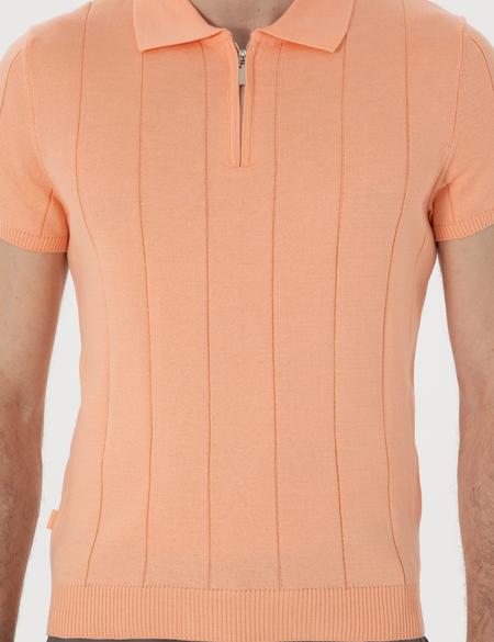 Yavruağzı Slim Fit Fermuarlı Polo Yaka Triko Tişört - 50305983039