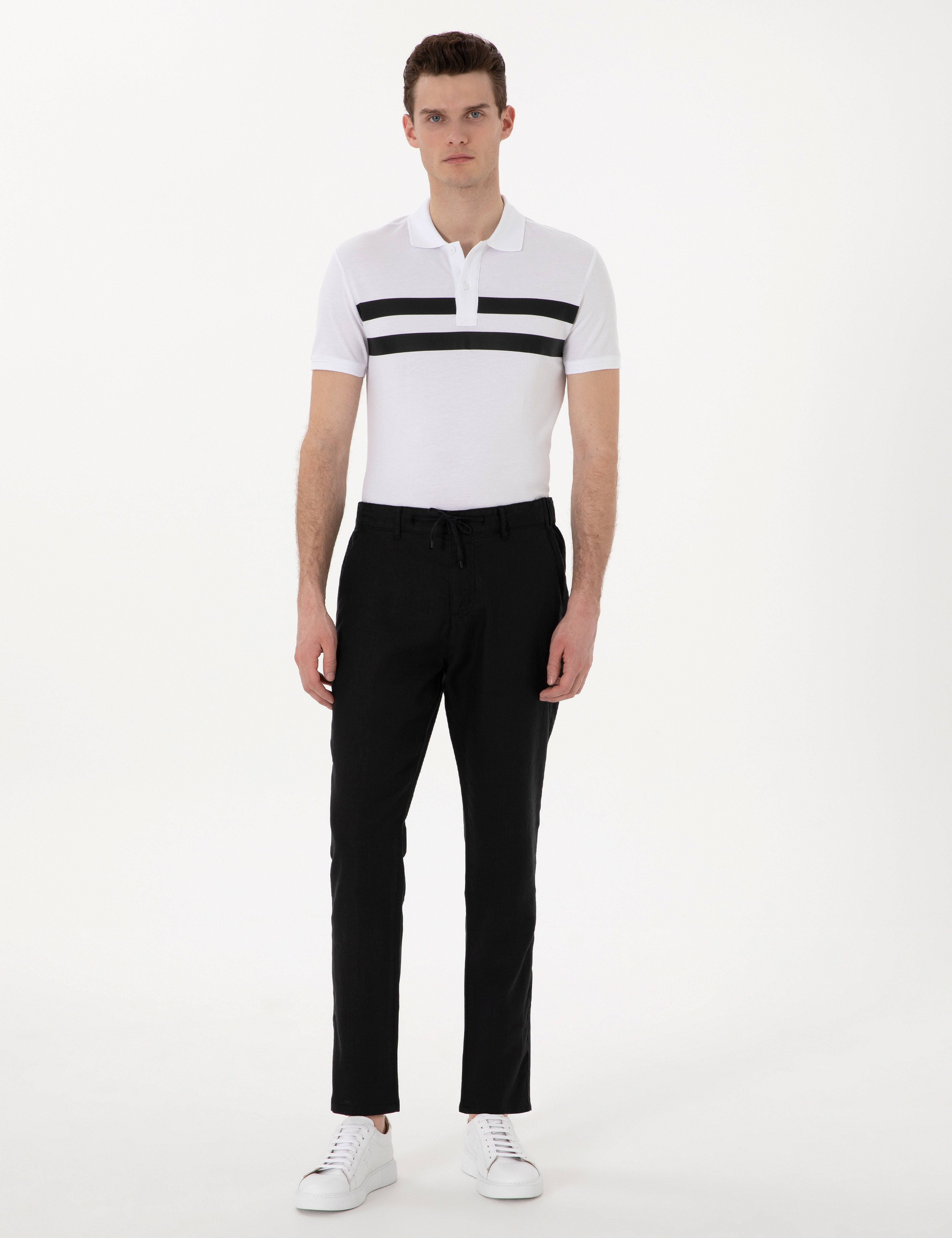Siyah Carrot Fit %100 Keten Kanvas Pantolon - Image 1