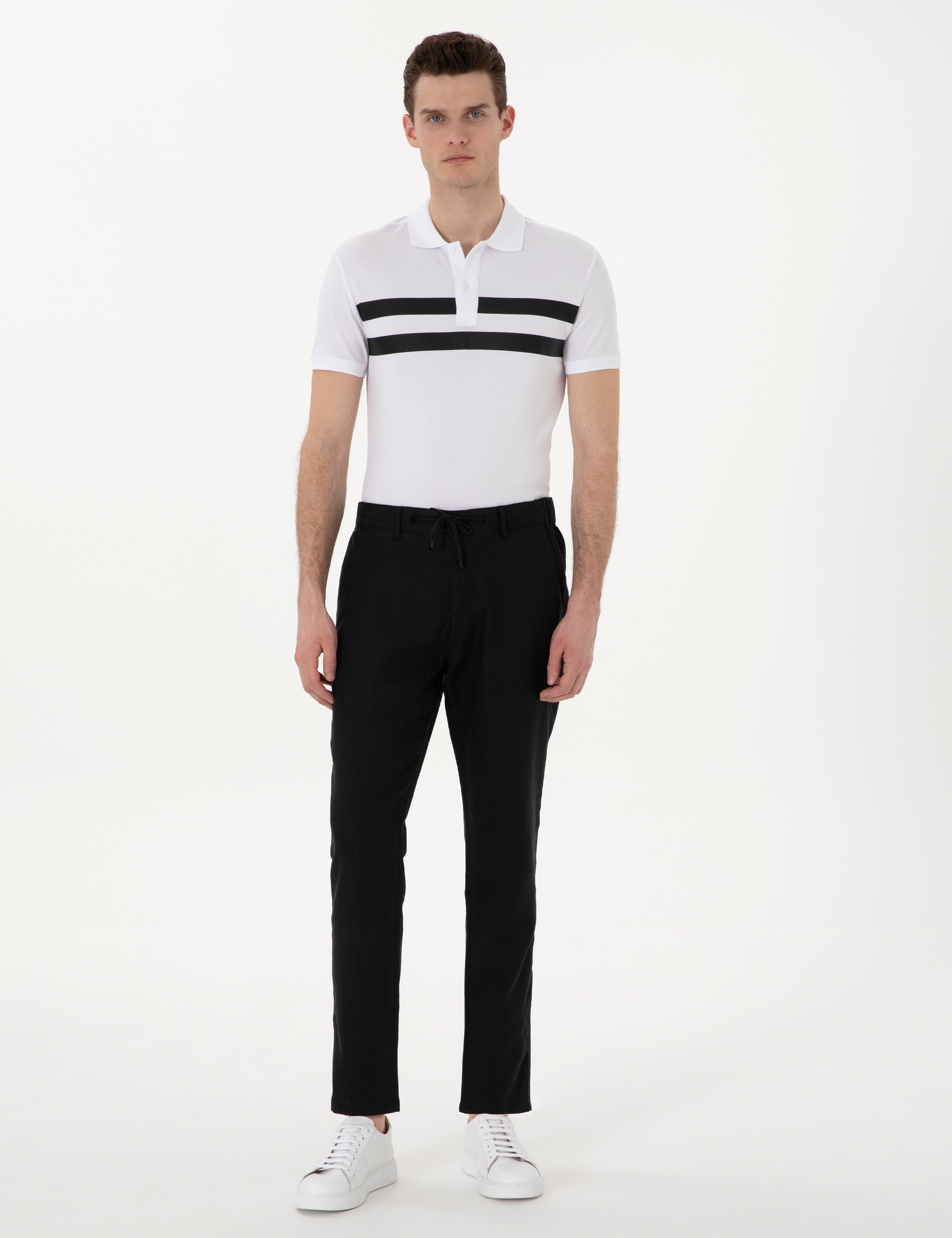Siyah Carrot Fit %100 Keten Kanvas Pantolon