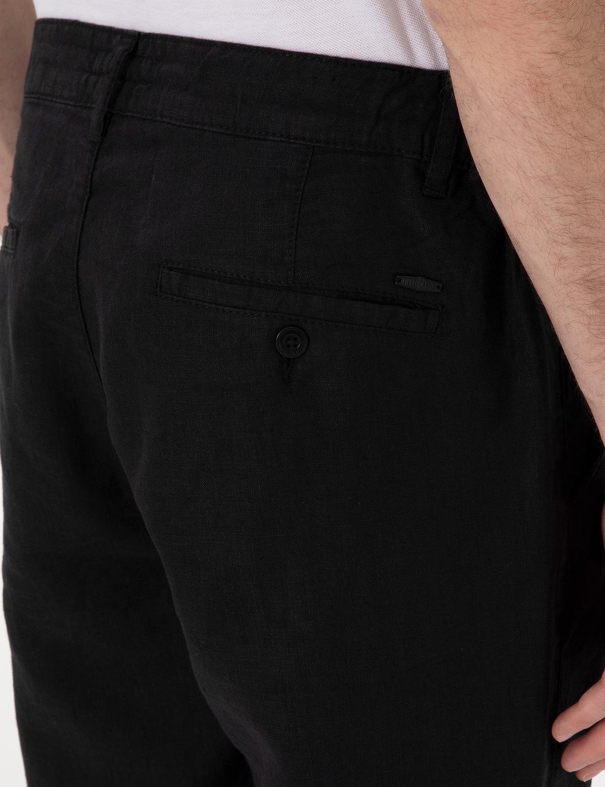 Siyah Carrot Fit %100 Keten Kanvas Pantolon - 50301811341