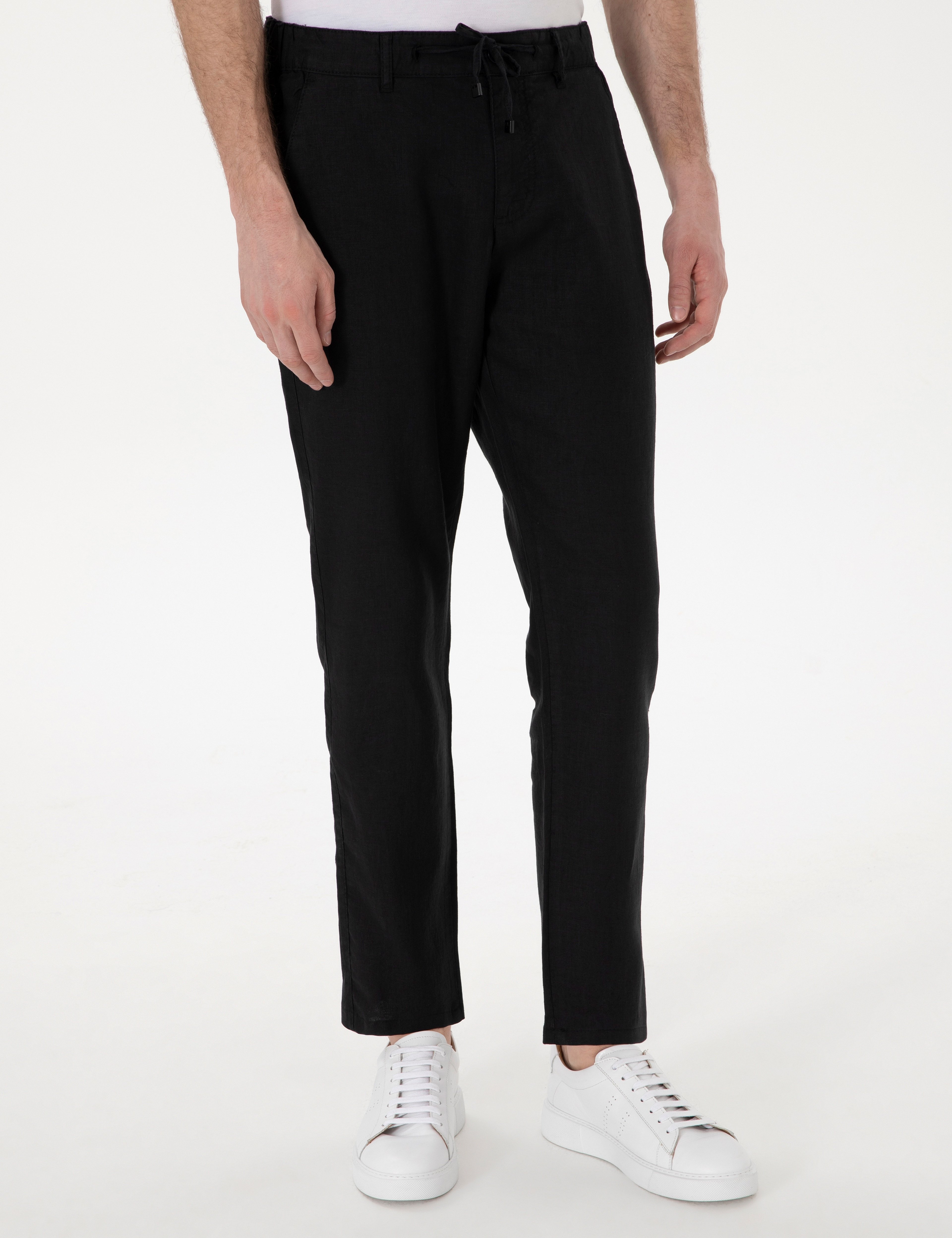 Siyah Carrot Fit %100 Keten Kanvas Pantolon - Image 2