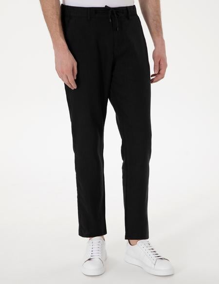 Siyah Carrot Fit %100 Keten Kanvas Pantolon - 50301811341
