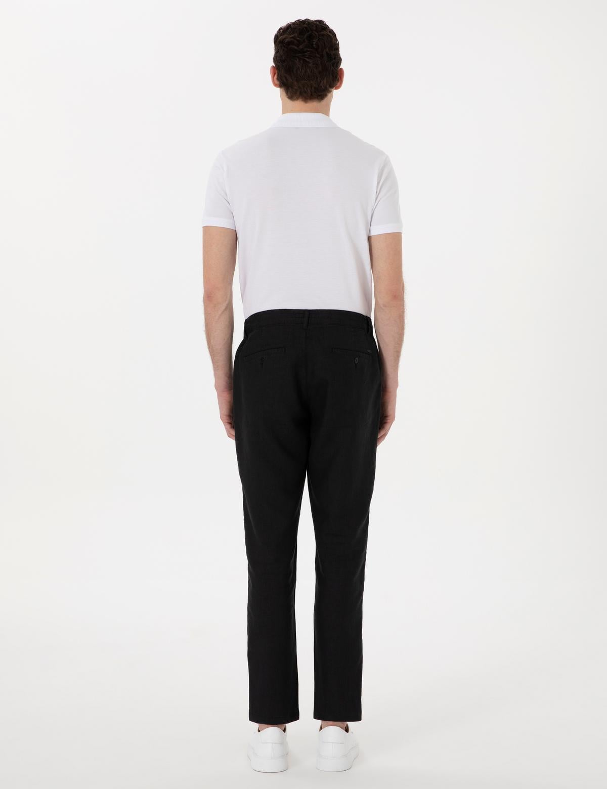 Siyah Carrot Fit %100 Keten Kanvas Pantolon - 50301811341