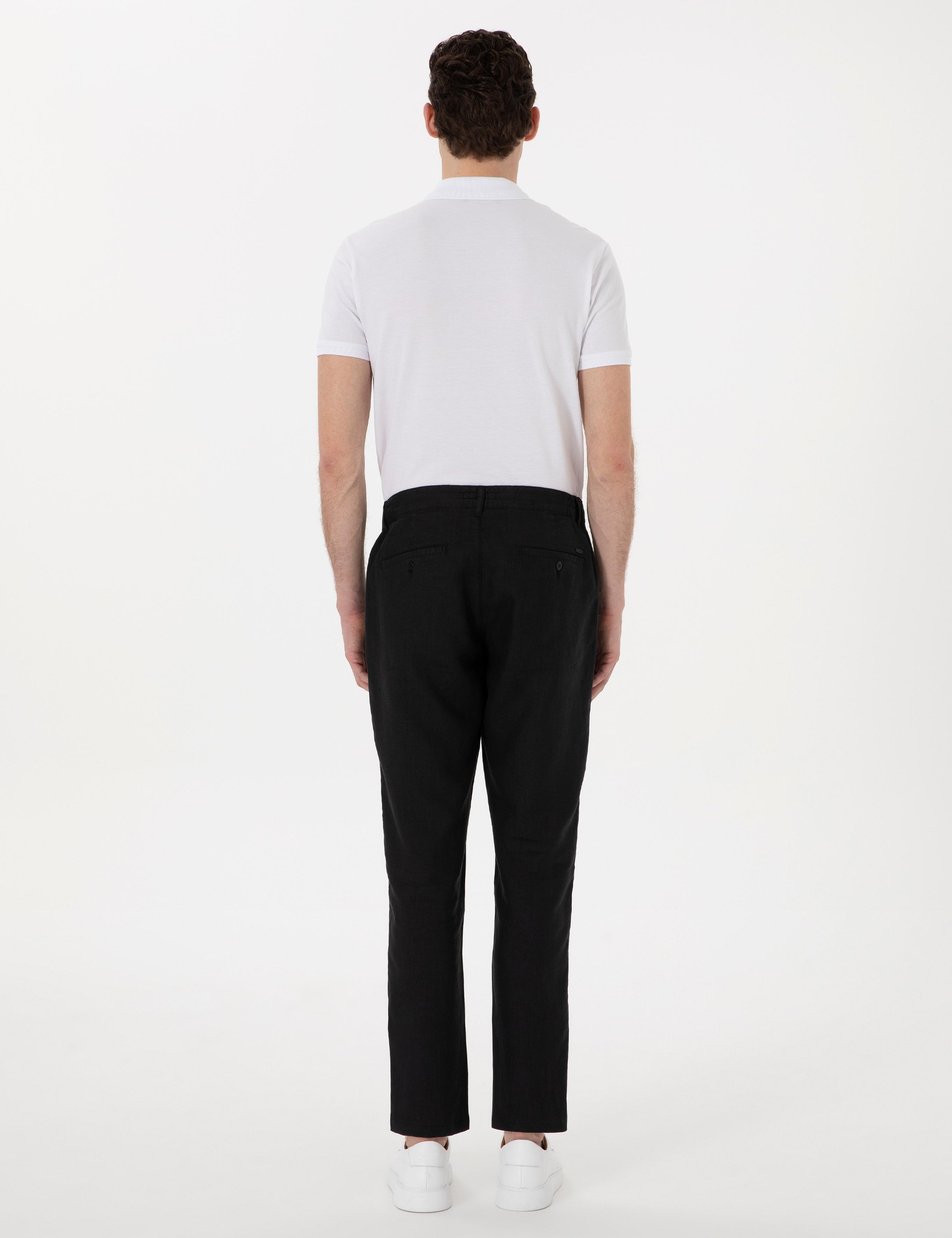 Siyah Carrot Fit %100 Keten Kanvas Pantolon