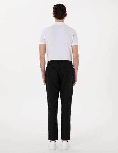 Siyah Carrot Fit %100 Keten Kanvas Pantolon