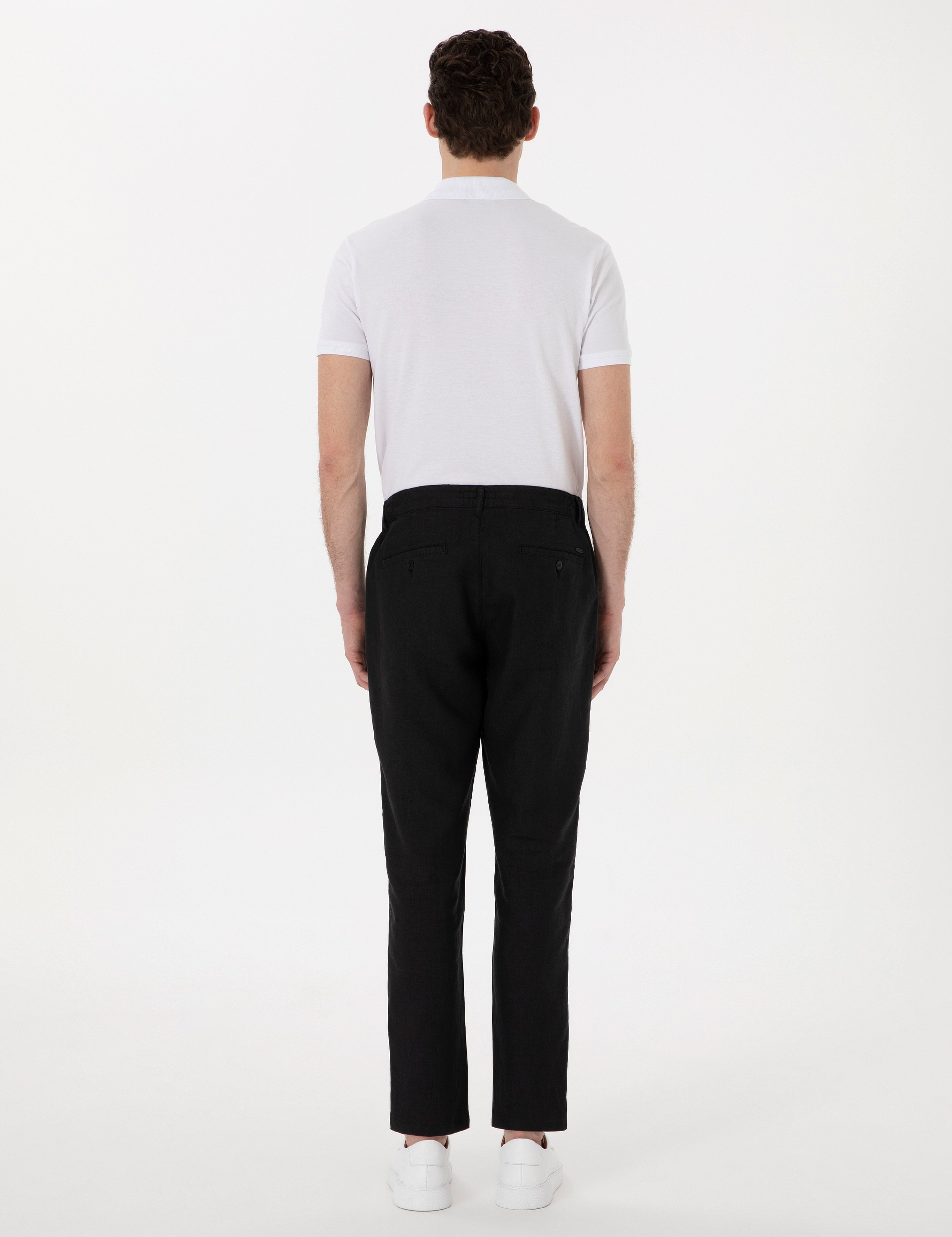 Siyah Carrot Fit %100 Keten Kanvas Pantolon - Image 4