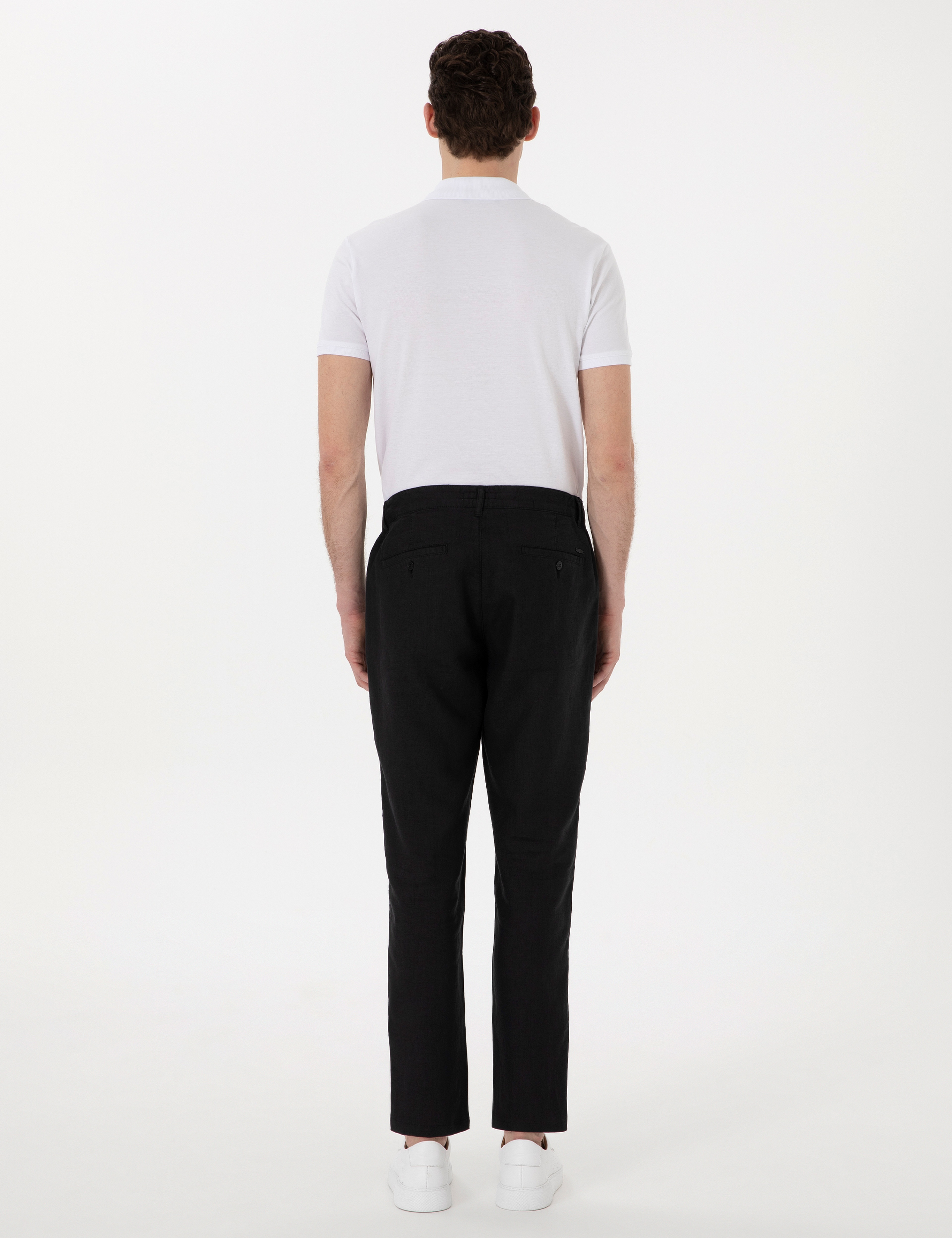 Siyah Carrot Fit %100 Keten Kanvas Pantolon