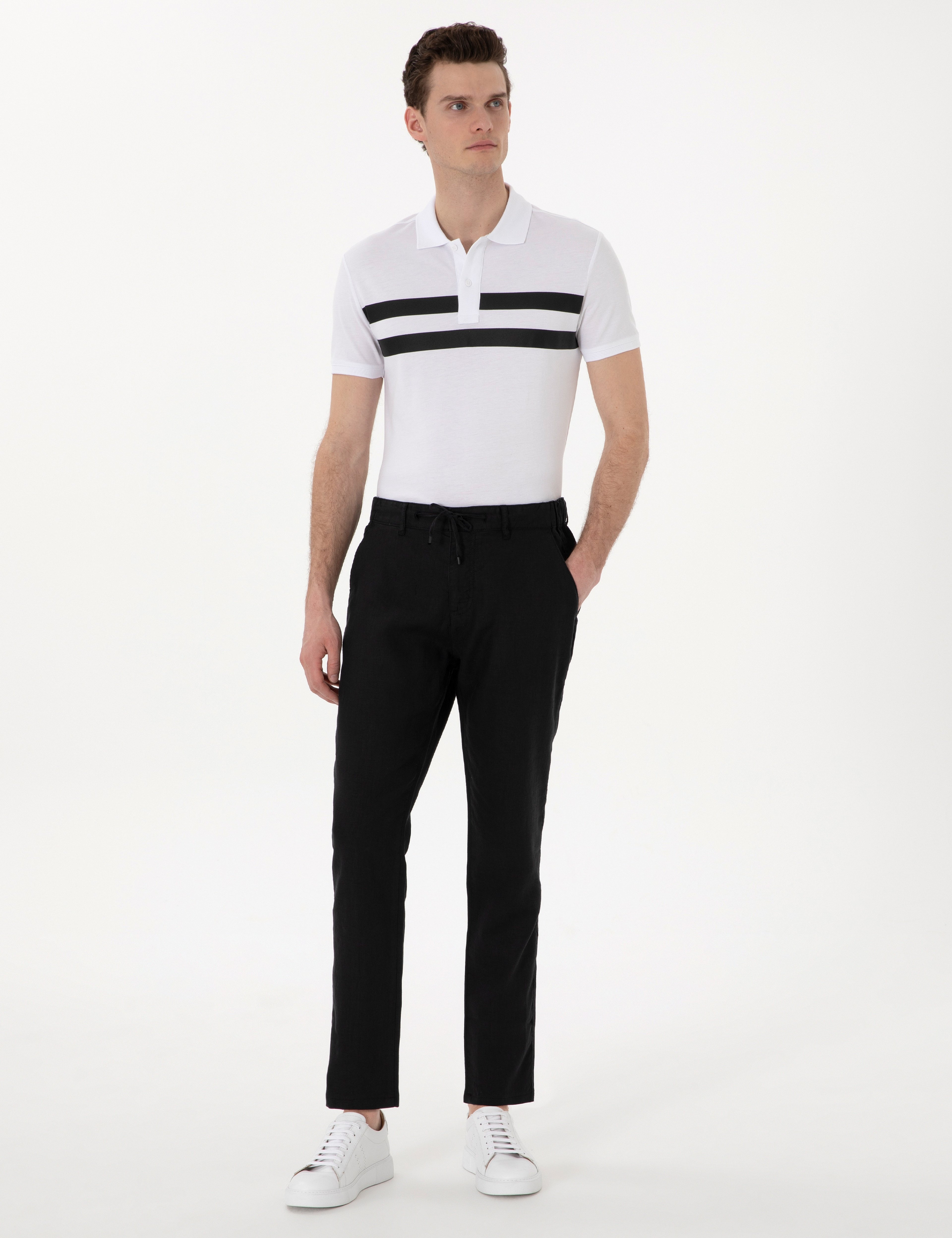 Siyah Carrot Fit %100 Keten Kanvas Pantolon - Image 3