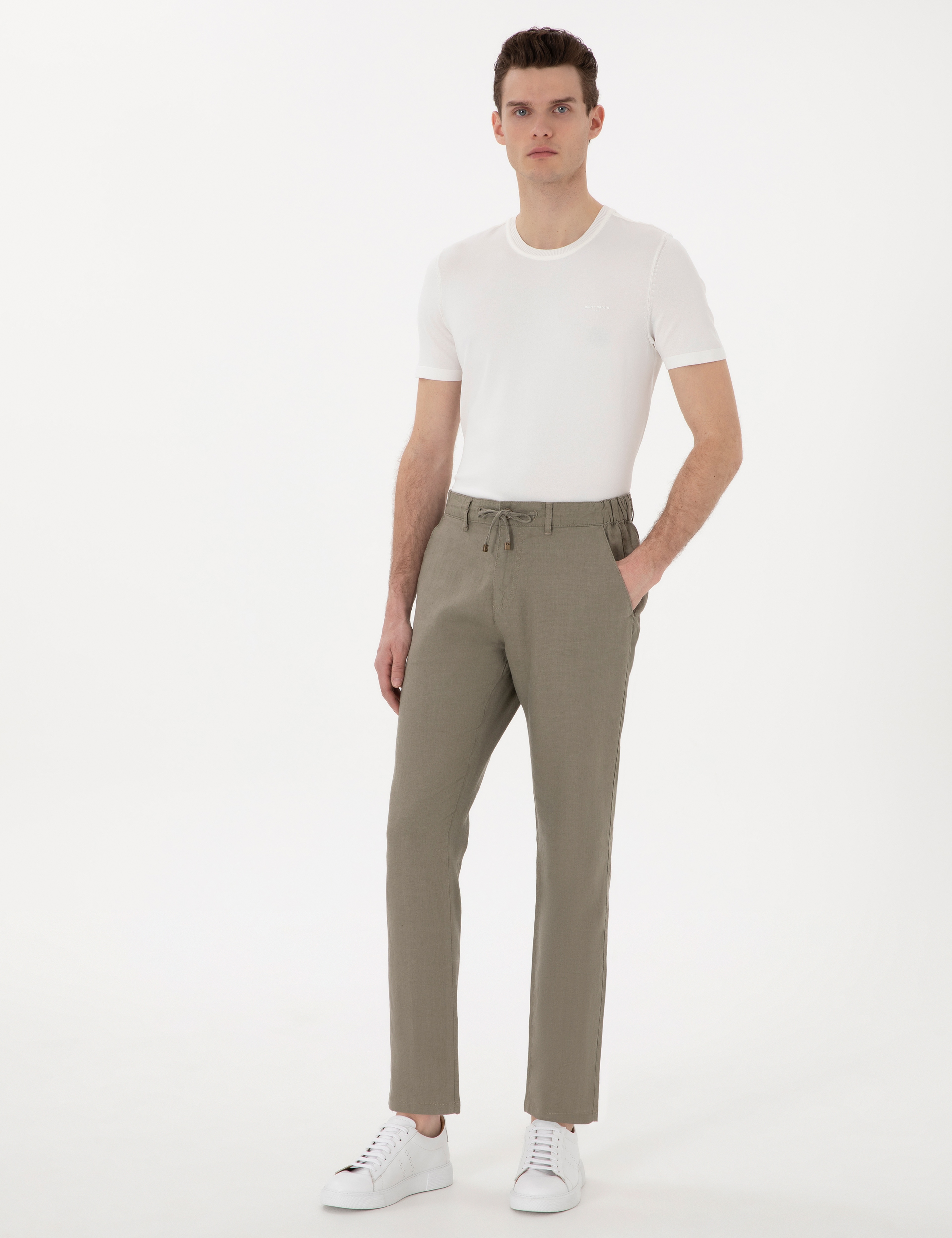 Haki Carrot Fit %100 Keten Kanvas Pantolon - Image 1