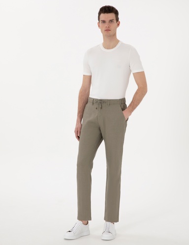 Haki Carrot Fit %100 Keten Kanvas Pantolon