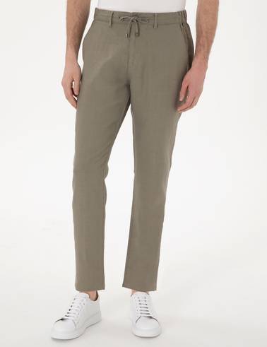 Haki Carrot Fit %100 Keten Kanvas Pantolon
