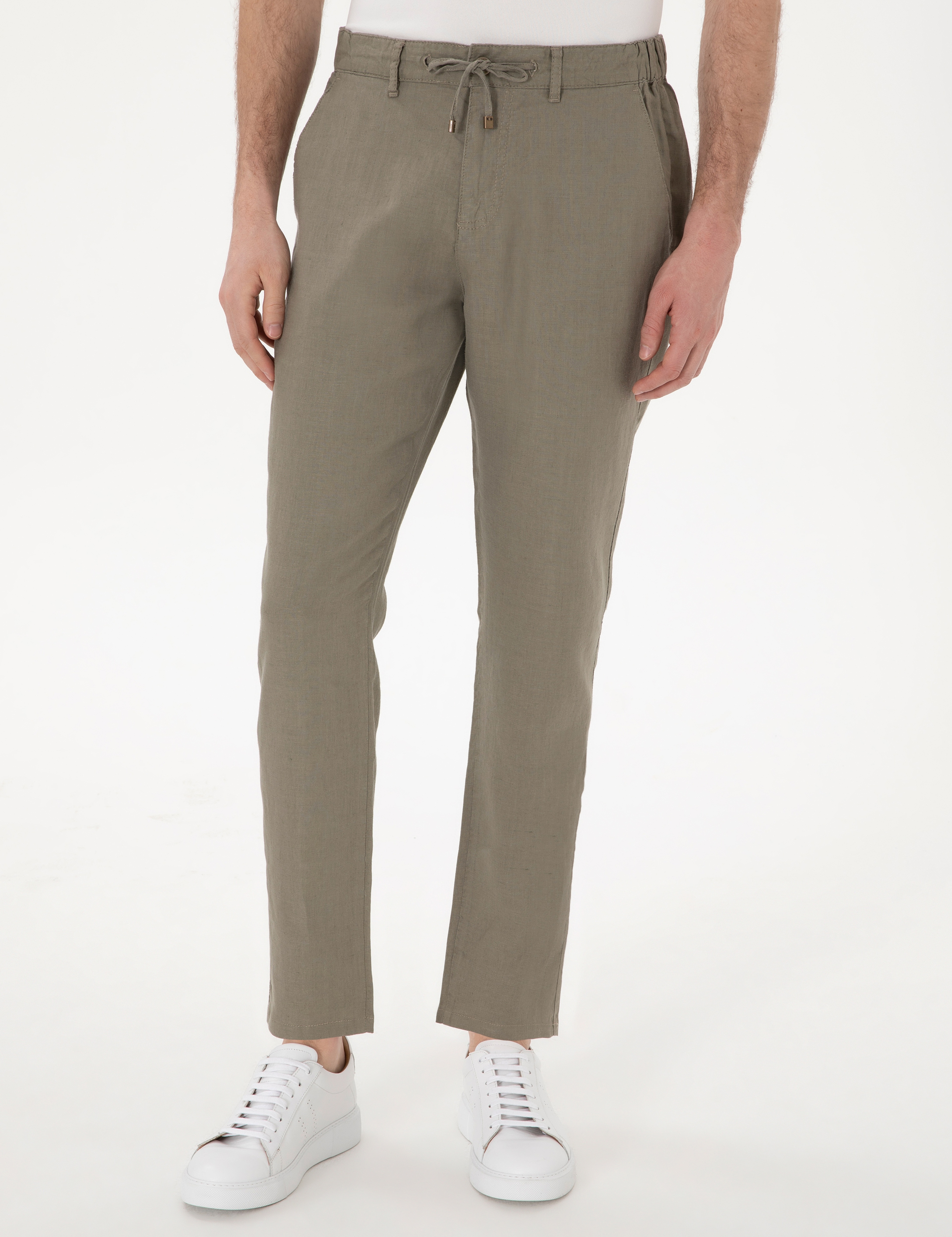 Haki Carrot Fit %100 Keten Kanvas Pantolon - Image 2