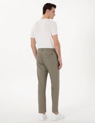 Haki Carrot Fit %100 Keten Kanvas Pantolon