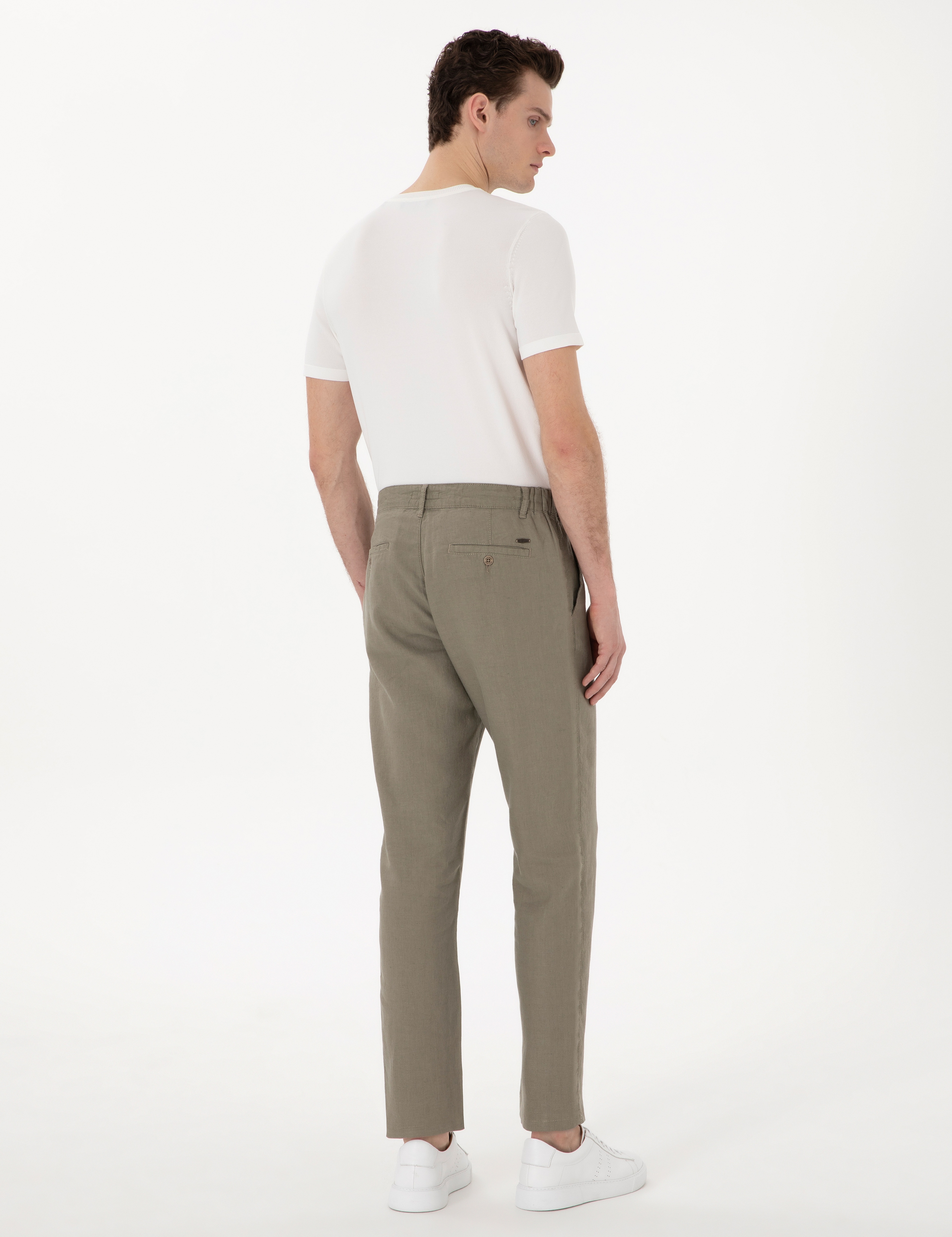 Haki Carrot Fit %100 Keten Kanvas Pantolon - Image 4