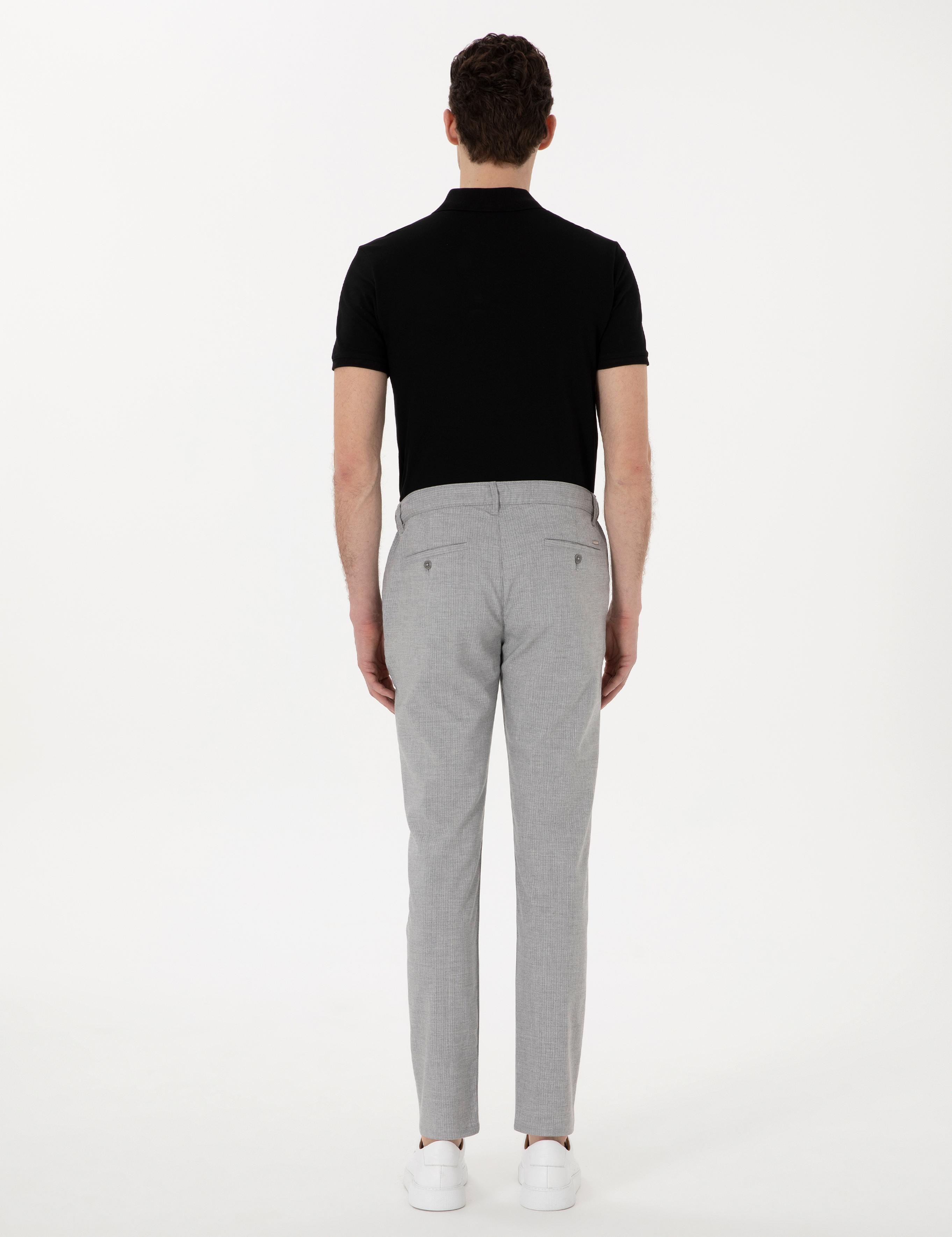 Gri Slim Fit Beli Lastikli Çizgili  Kanvas Pantolon