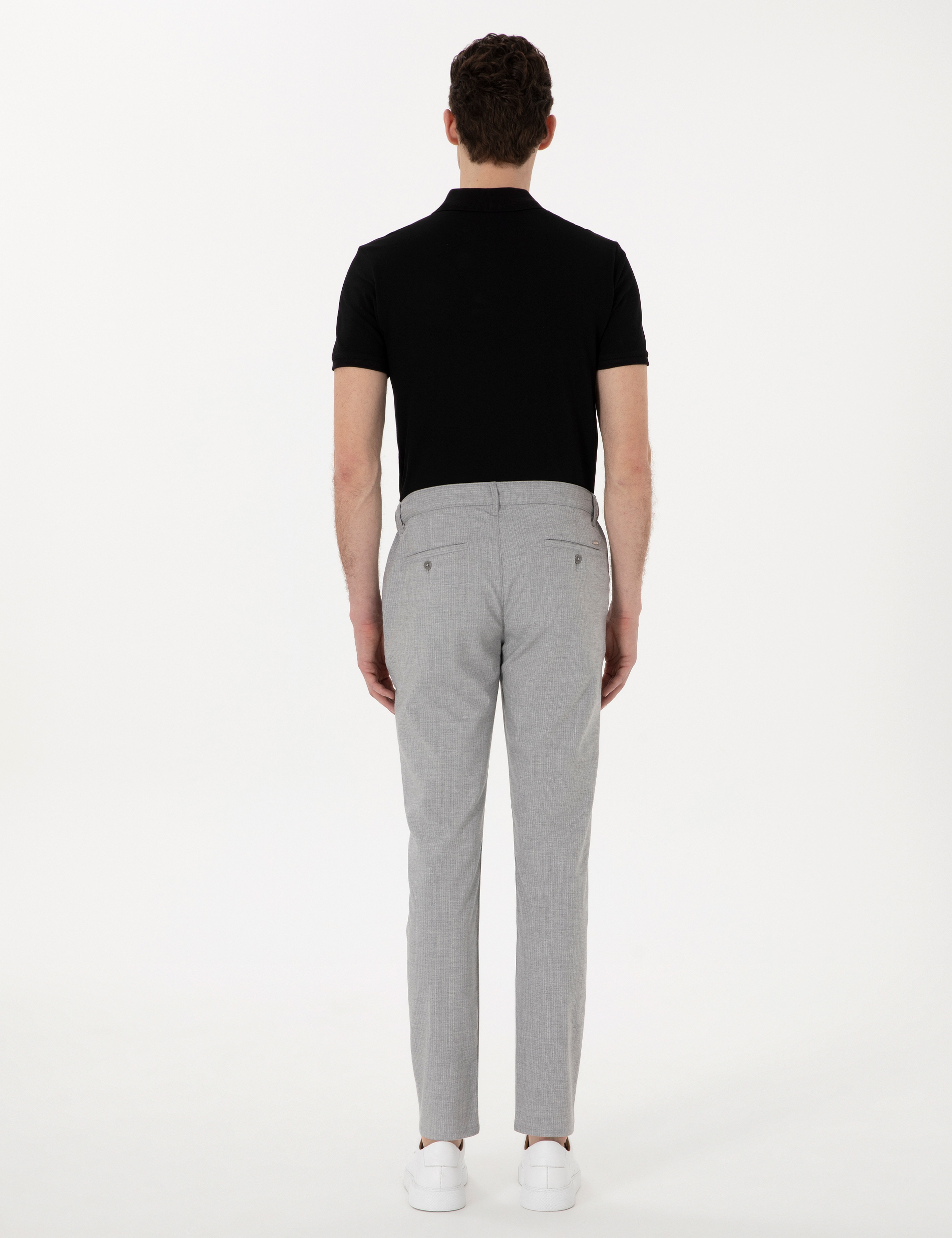 Gri Slim Fit Beli Lastikli Çizgili Kanvas Pantolon - Image 4