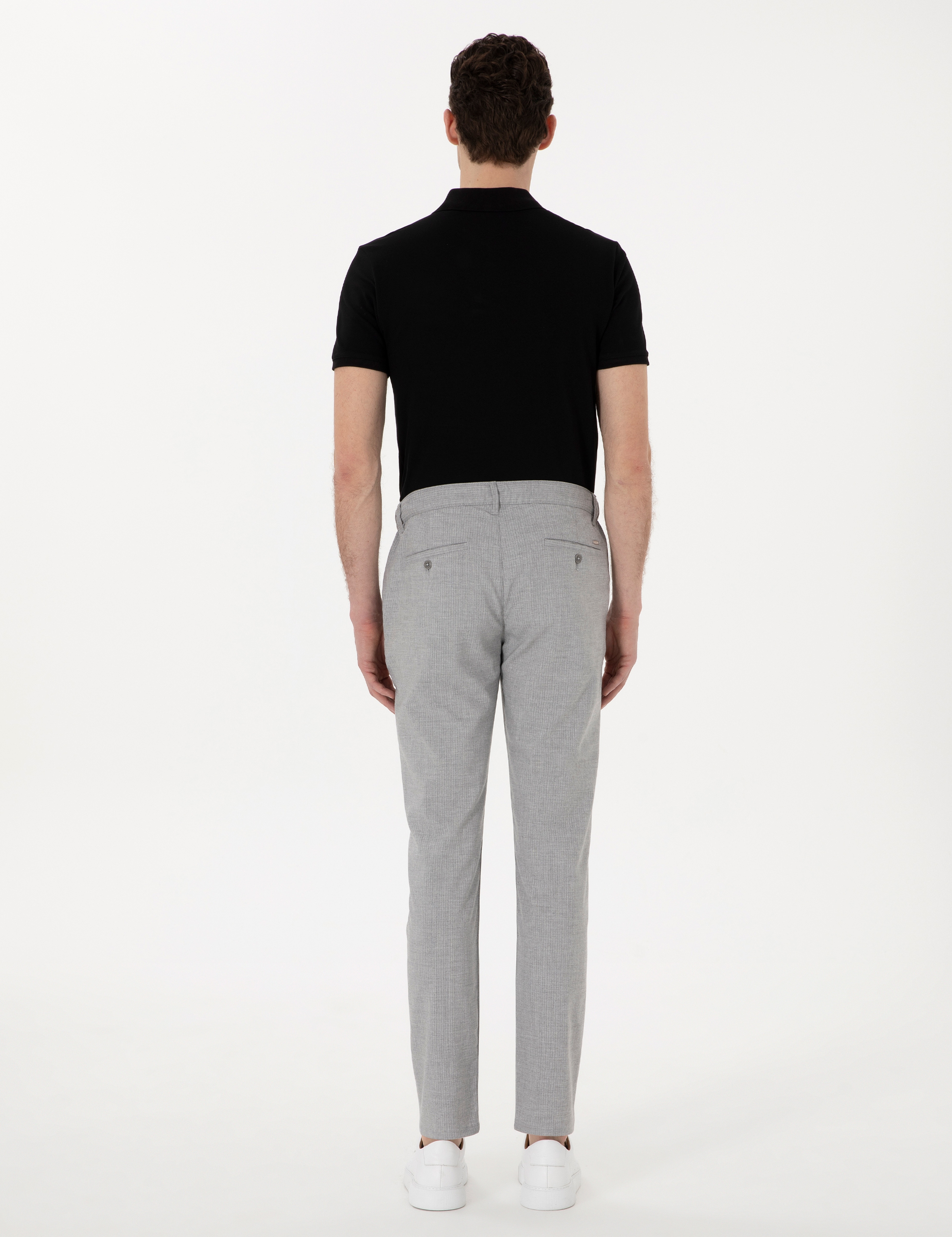 Gri Slim Fit Beli Lastikli Çizgili  Kanvas Pantolon