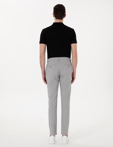 Gri Slim Fit Beli Lastikli Çizgili  Kanvas Pantolon - 50308098041