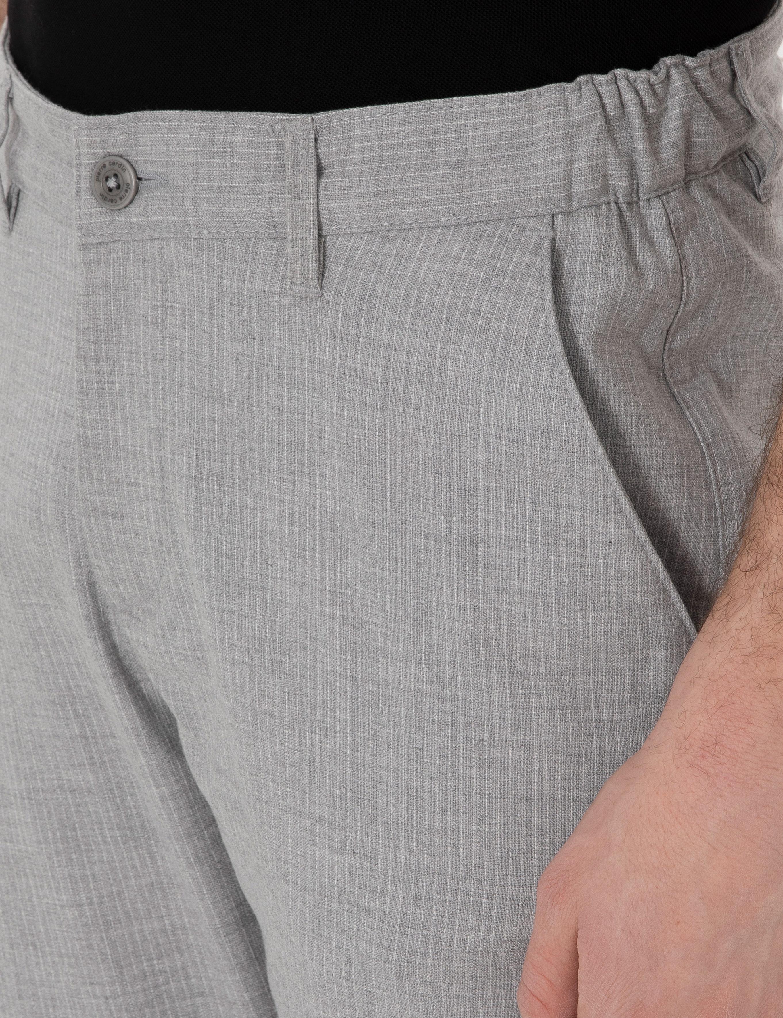 Gri Slim Fit Beli Lastikli Çizgili  Kanvas Pantolon