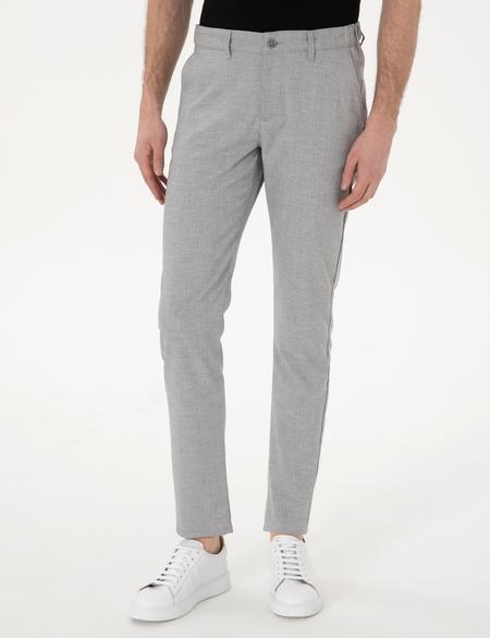 Gri Slim Fit Beli Lastikli Çizgili  Kanvas Pantolon - 50308098041