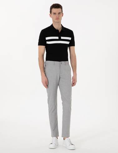 Gri Slim Fit Beli Lastikli Çizgili  Kanvas Pantolon