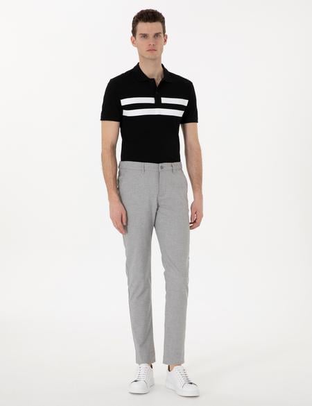 Gri Slim Fit Beli Lastikli Çizgili  Kanvas Pantolon - 50308098041