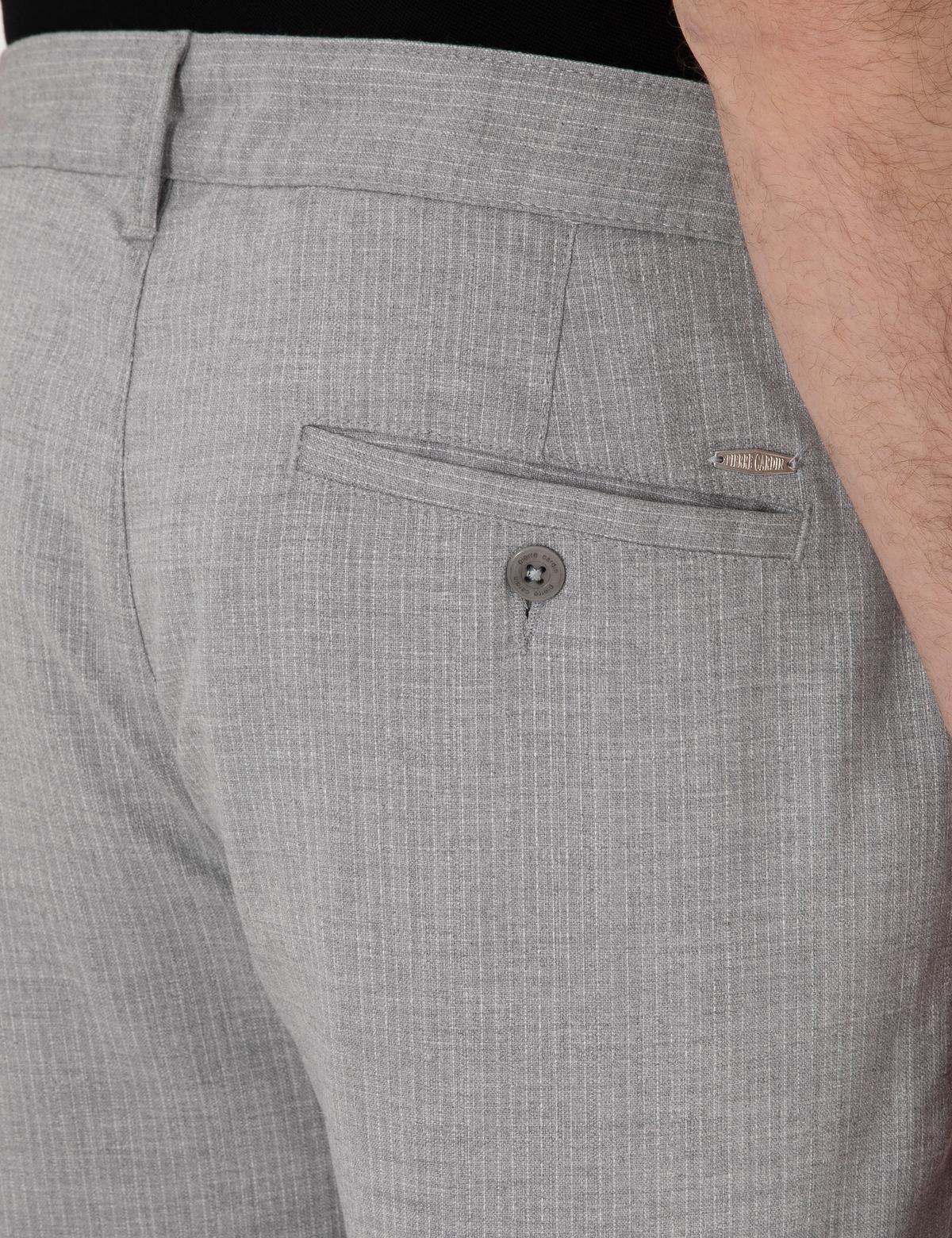 Gri Slim Fit Beli Lastikli Çizgili  Kanvas Pantolon - 50308098041