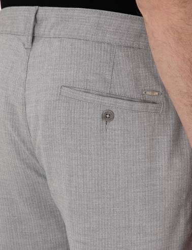 Gri Slim Fit Beli Lastikli Çizgili  Kanvas Pantolon