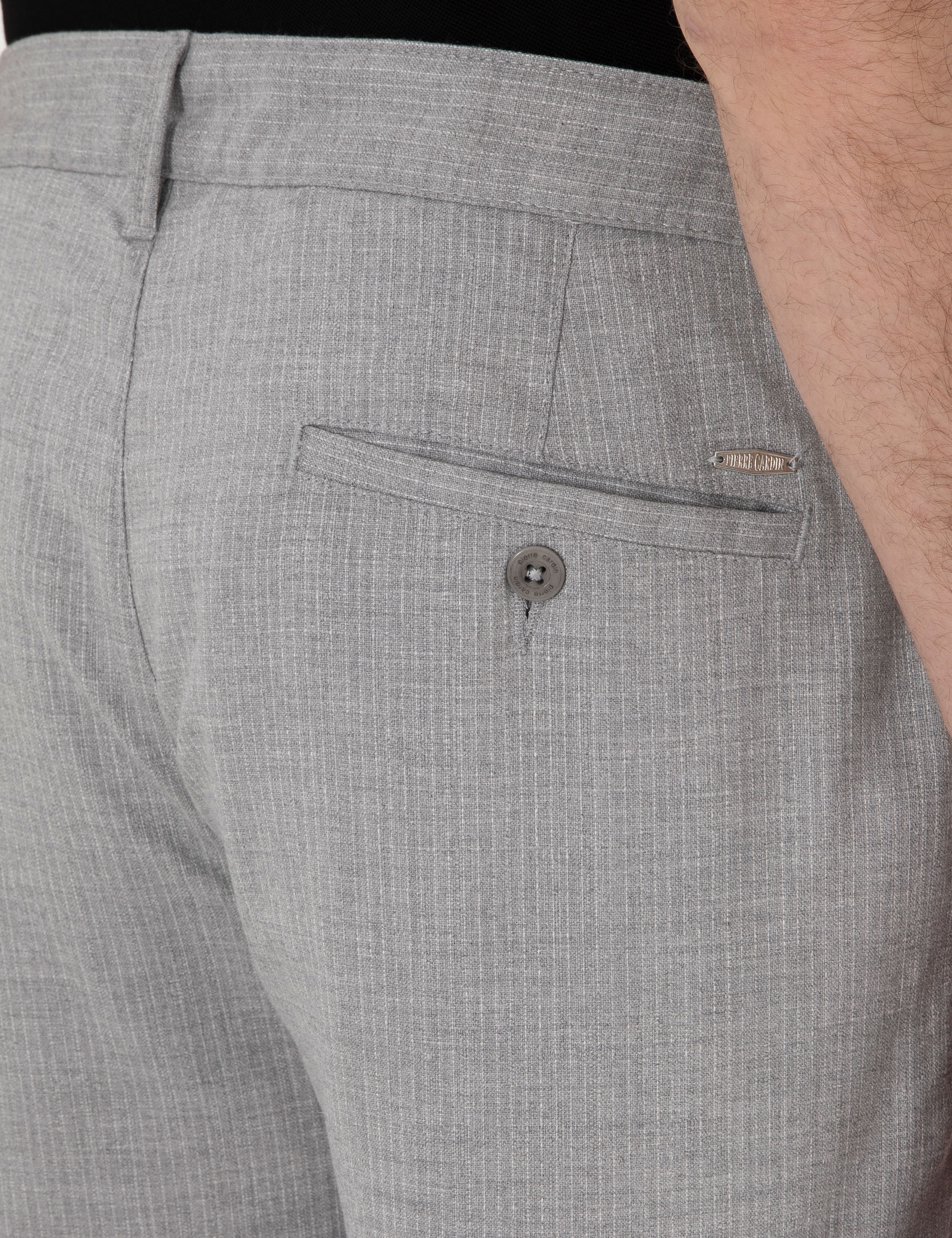 Gri Slim Fit Beli Lastikli Çizgili Kanvas Pantolon - Image 6
