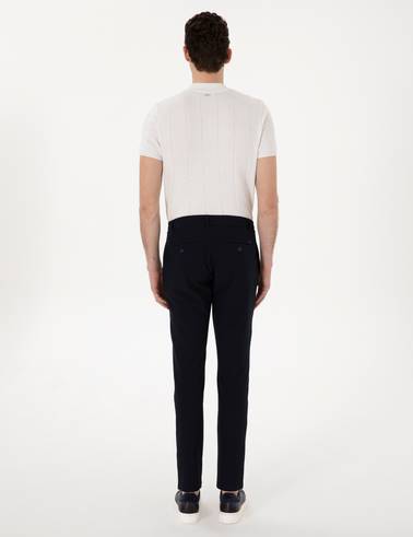 Lacivert Slim Fit Jogger Kanvas Pantolon