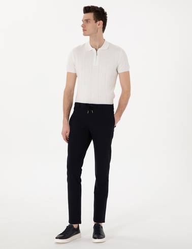 Lacivert Slim Fit Jogger Kanvas Pantolon