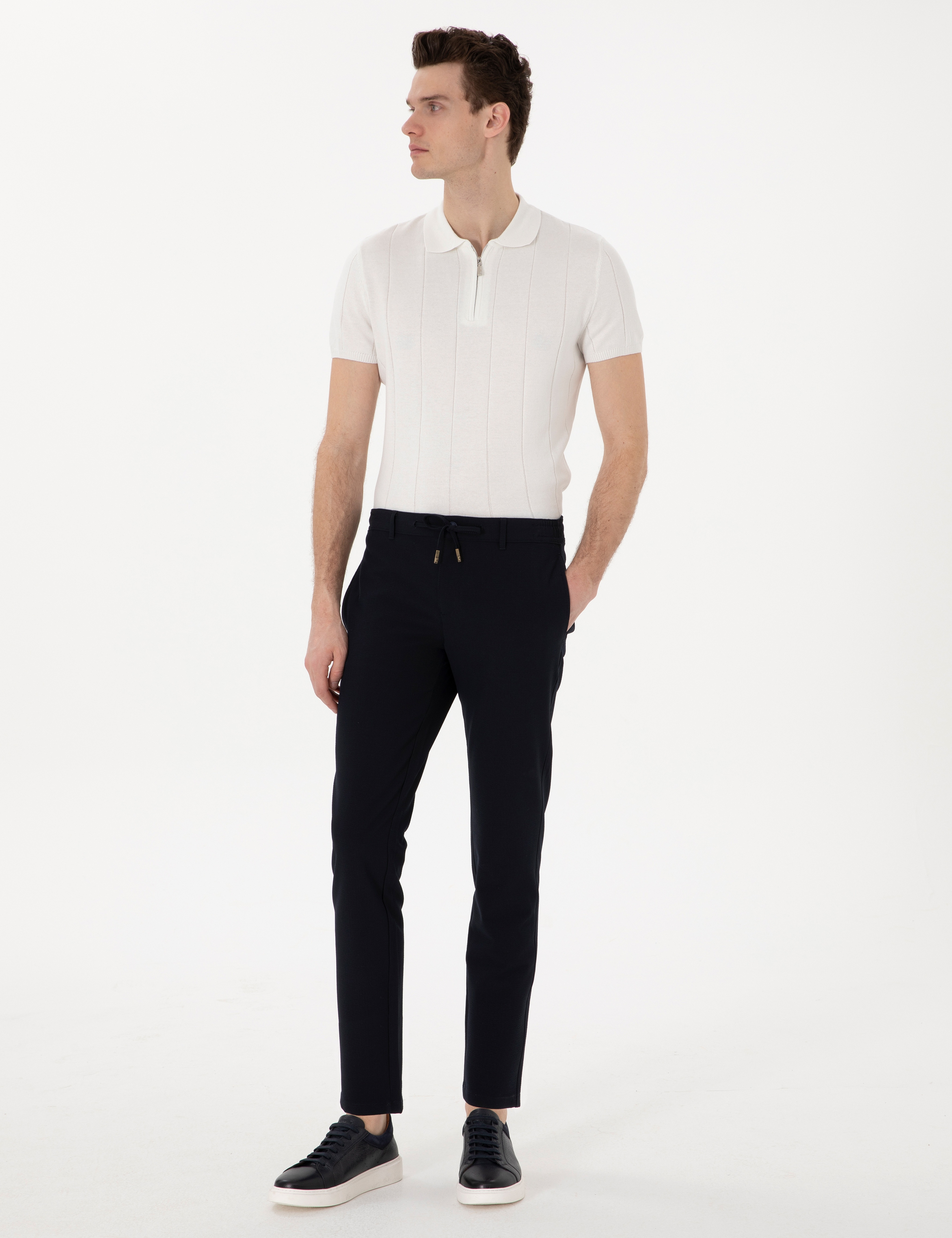 Lacivert Slim Fit Jogger Kanvas Pantolon
