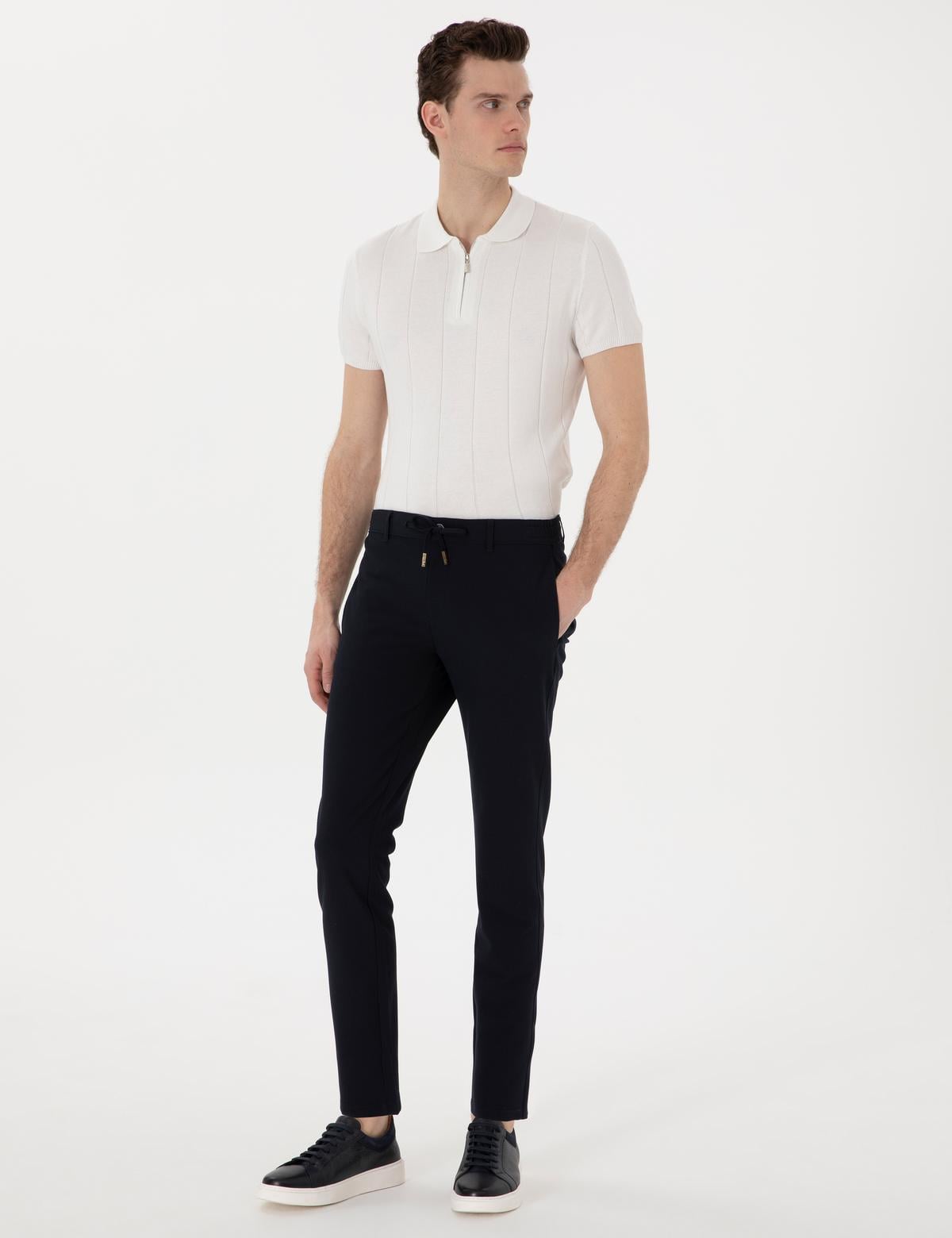 Lacivert Slim Fit Jogger Kanvas Pantolon