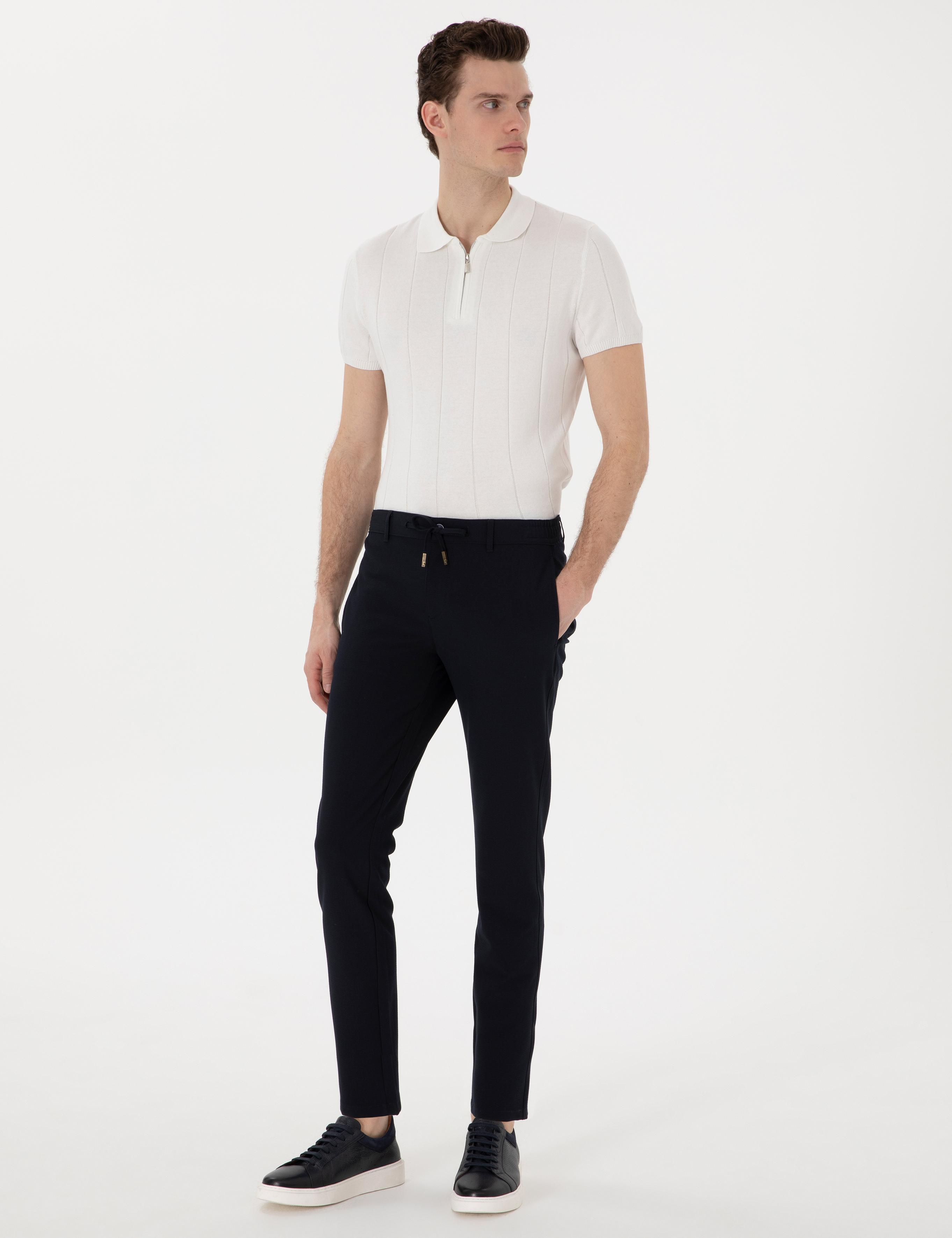 Lacivert Slim Fit Jogger Kanvas Pantolon