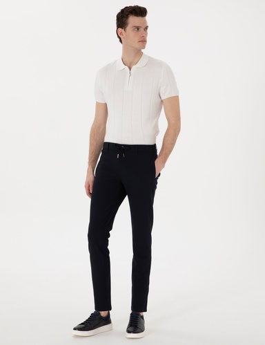 Lacivert Slim Fit Jogger Kanvas Pantolon