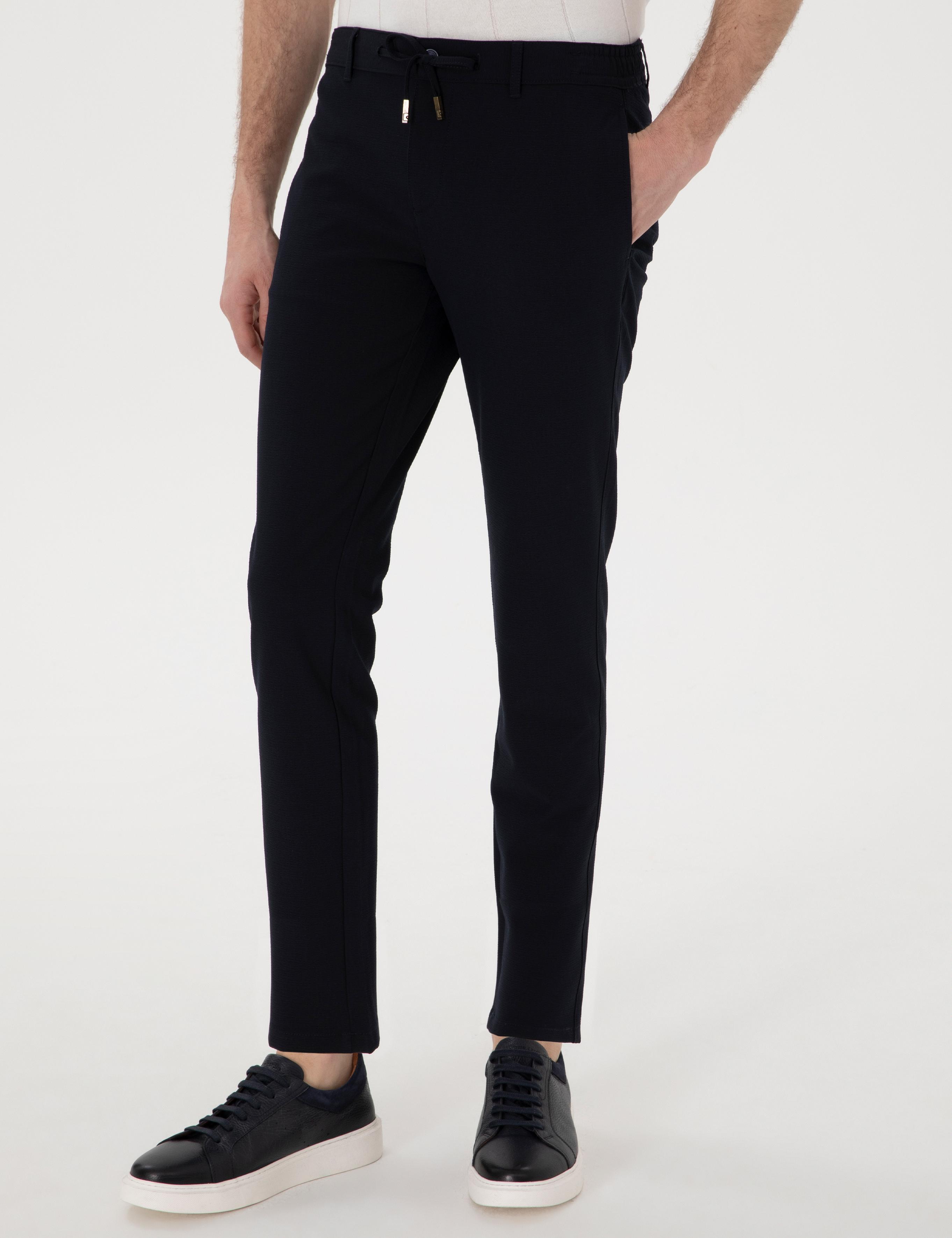 Lacivert Slim Fit Jogger Kanvas Pantolon