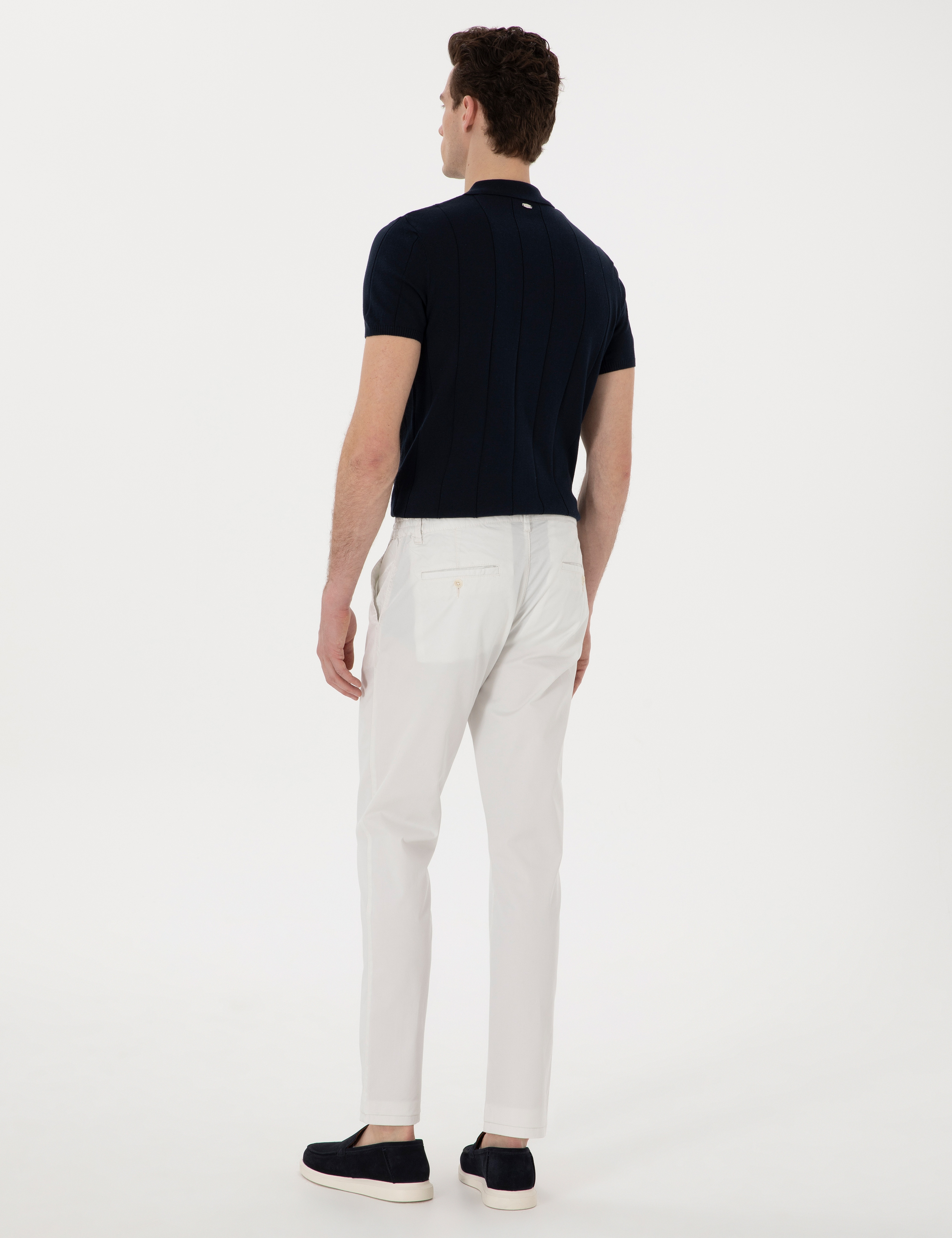 Ekru Slim Fit Beli Lastikli Kanvas Pantolon - Image 4