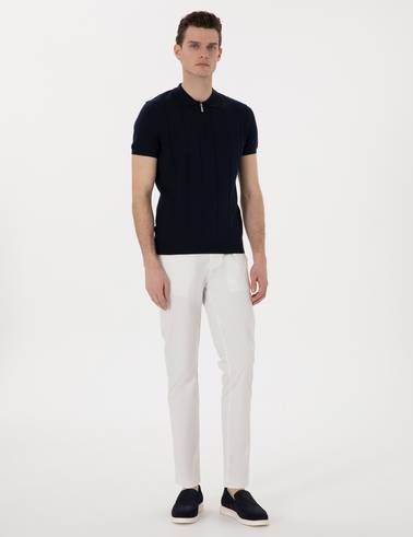 Ekru Slim Fit Beli Lastikli Kanvas Pantolon