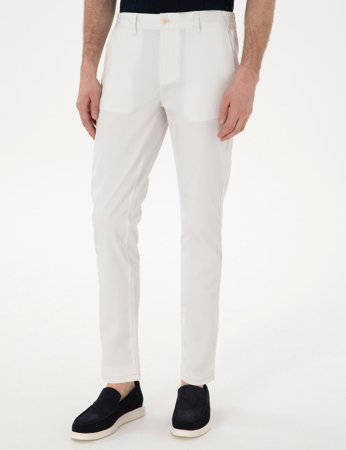 Ekru Slim Fit Beli Lastikli Kanvas Pantolon - 50301759086