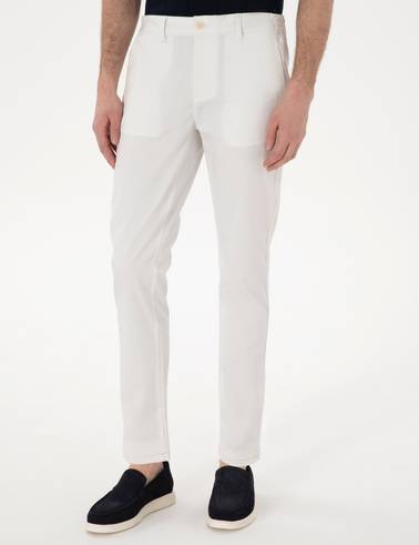 Ekru Slim Fit Beli Lastikli Kanvas Pantolon