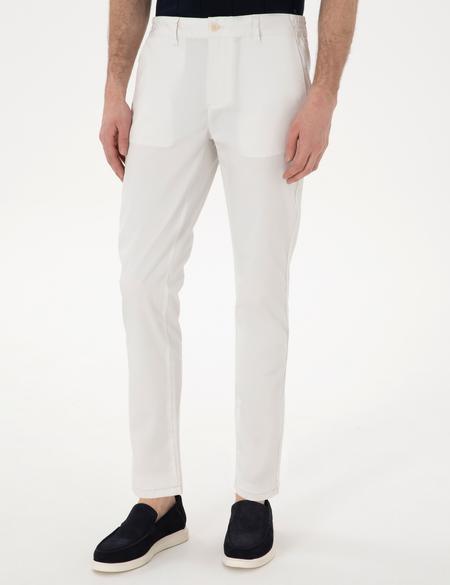 Ekru Slim Fit Beli Lastikli Kanvas Pantolon - 50301759086