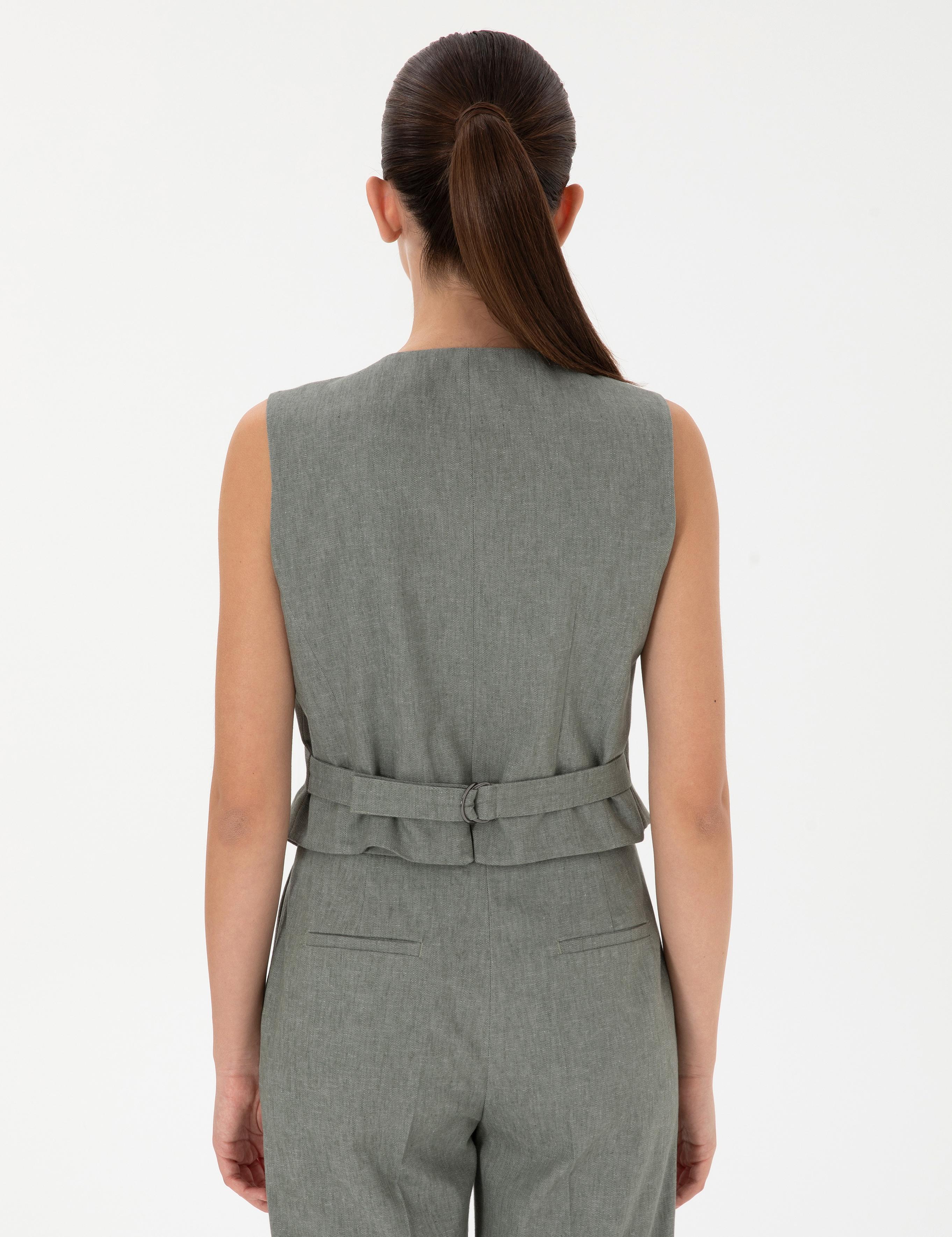 Haki Keten Karışımlı Yelek