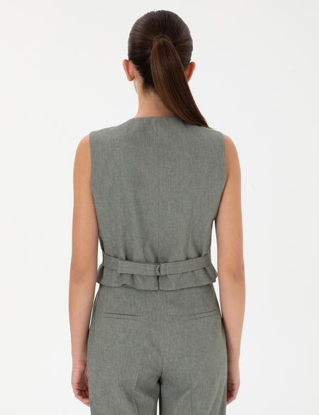 Haki Keten Karışımlı Yelek - 50306488015